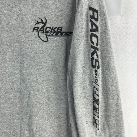 Racks And Reels T-Shirt Adult Large Gray Hunting Deer Buck Men Long Sleeve Hunt - Picture 3 of 7
